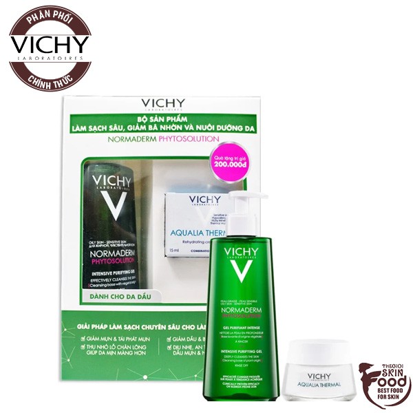 Bộ Sản Phẩm Làm Sạch Sâu Vichy Normaderm Phytosolution Và Kem Dưỡng Vichy Aqualia Thermal Rehydrating Cream Gel