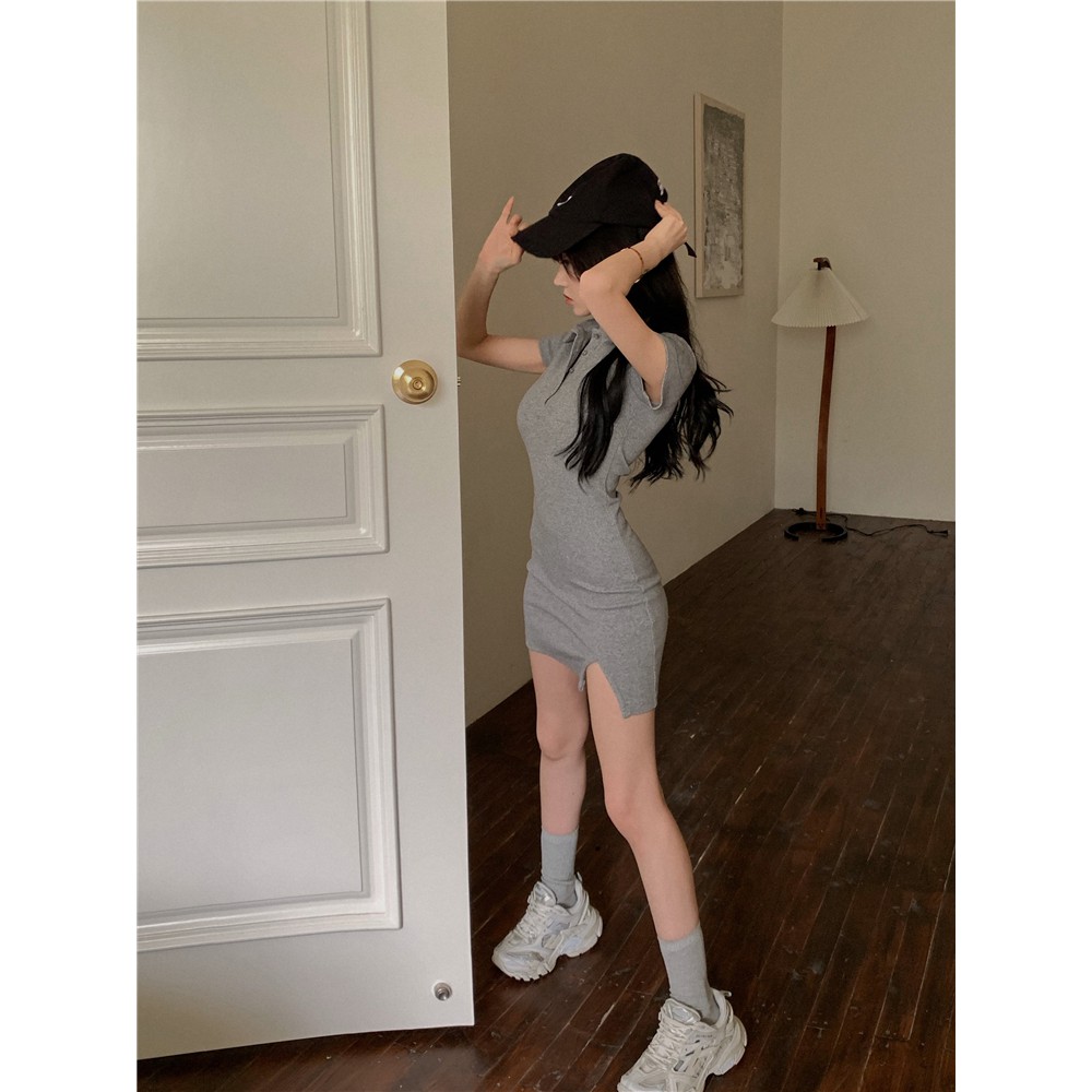 Váy Đầm Body Có Cổ Kiểu Dáng Polo Xẻ Đùi Xinh Xắn Quyến Rũ Cho Nữ Mặc Đi Làm, Đi Chơi, Dự Tiệc