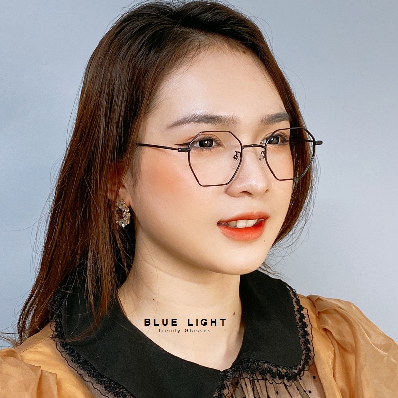 Gọng Kính Cận, Kính Giả Cận Nam Nữ Mắt Vuông Đa Giác Dáng Nhỏ Gọng Mảnh Đen Bạc Không Độ Hàn Quốc - BLUE LIGHT SHOP