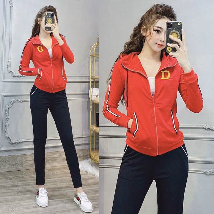 Bộ đồ thể thao áo khoác nữ thêu chữ D TT288