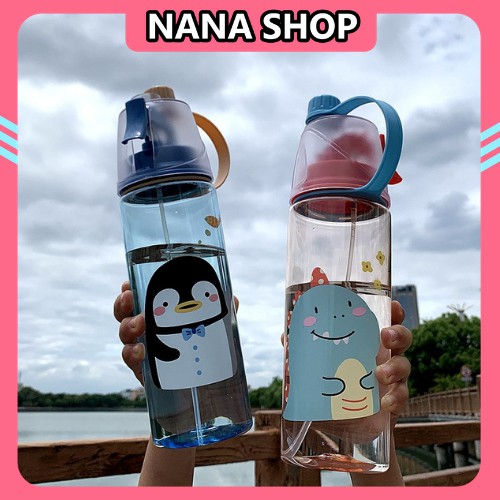 Bình Đựng Nước CÓ VÒI XỊT PHUN SƯƠNGBình Nước Thể Thao Phun Sương 600ml Bằng Nhựa PP + PC An Toàn