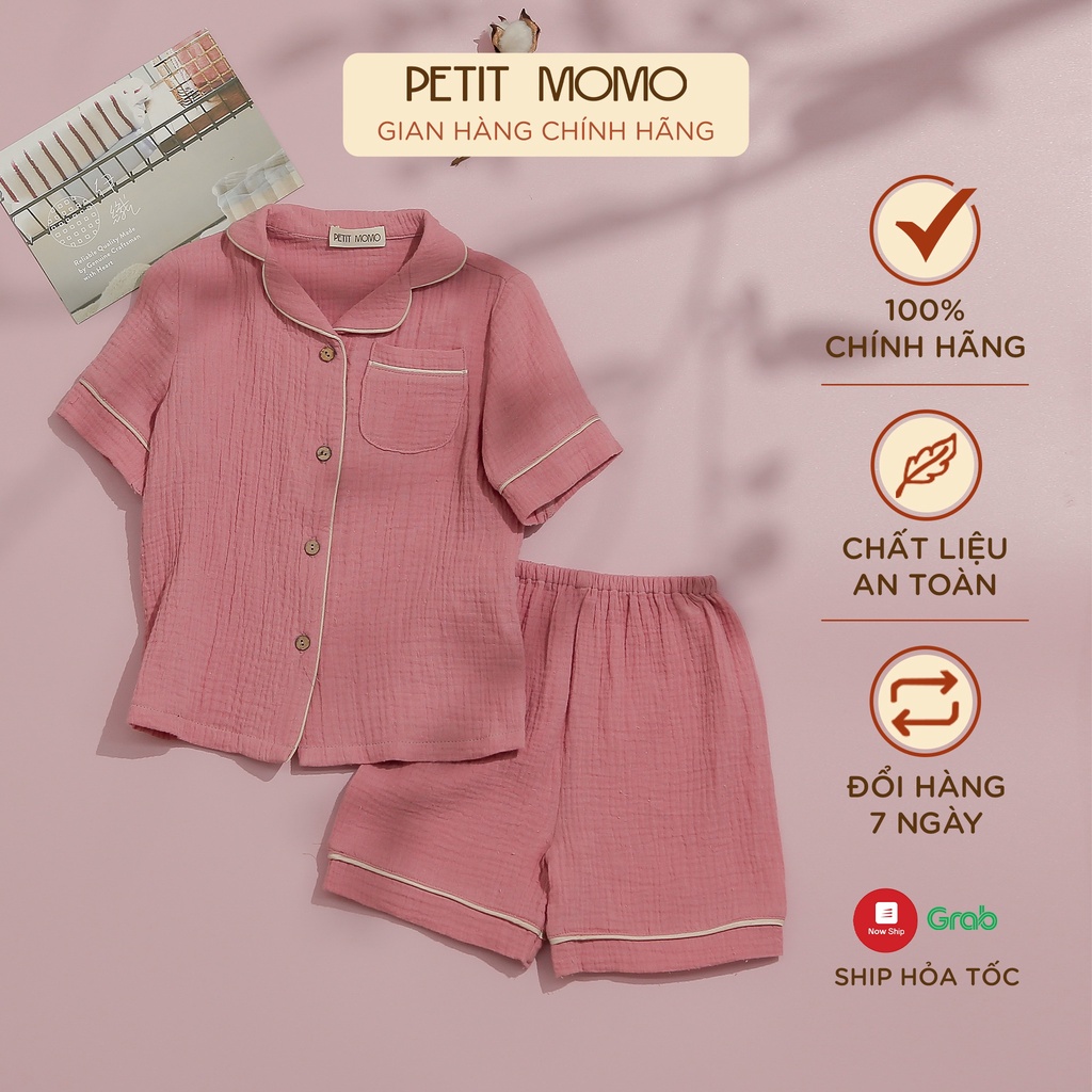 Bộ Pyjama Cho Bé Từ 16 Tuổi Ngắn Tay Họa Tiết Xinh Xắn PETIT MOMO Vải Muslin Cao Cấp H121