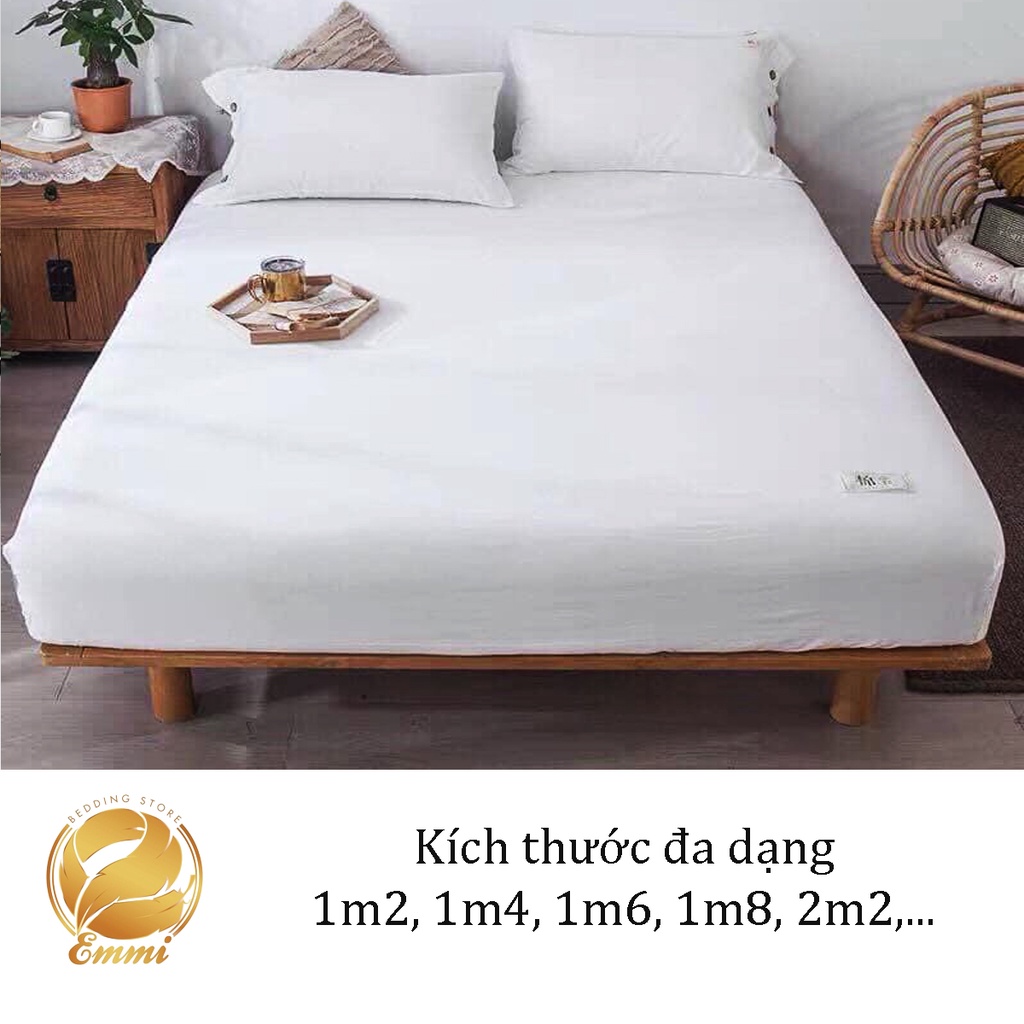 Bộ ga gối cotton Tici mầu trắng tinh chuyên dùng cho homestay hoặc nhà nghỉ, decor phòng ngủ Emmibedding store