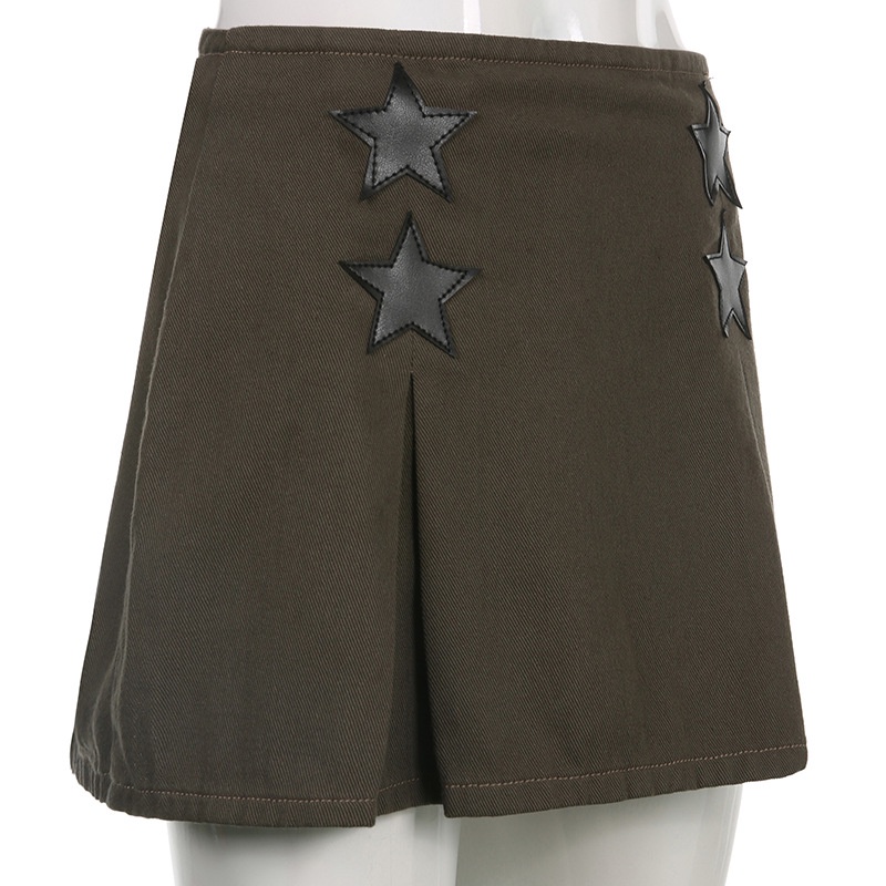 Chân váy jean Lưng Cao Xẻ Tà In Họa Tiết Ngôi Sao Phong Cách Đường Phố Cá Tính Cho Nữ