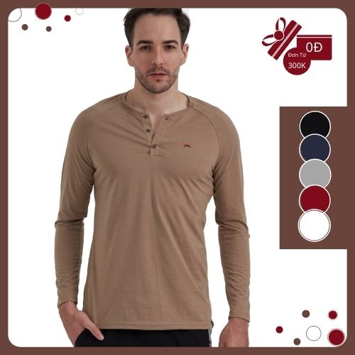 Áo thun dài tay nam Wolmaxx áo henley nam phong cách trẻ trung giữ nhiệt mùa đông