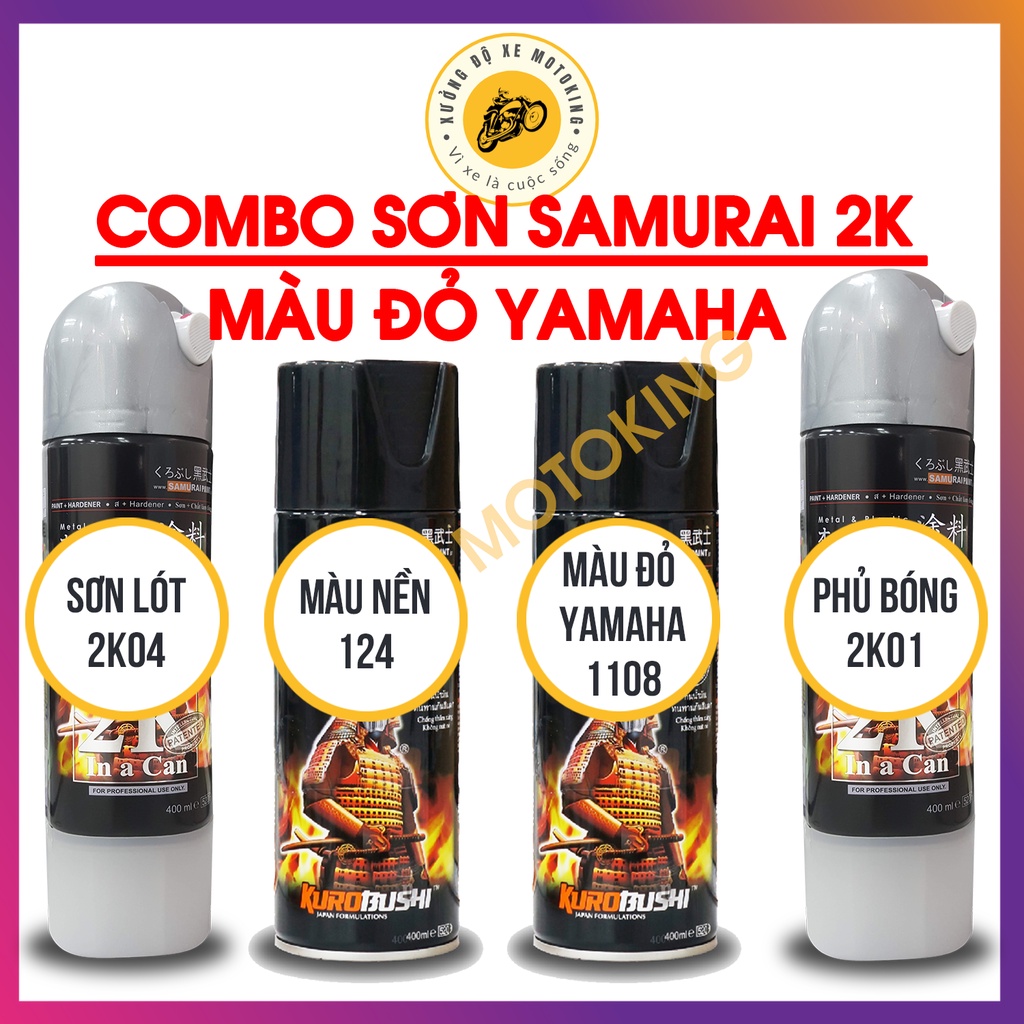 Combo Sơn Samurai đỏ Yamaha lấp lánh ánh kim 1108**loại 2K chuẩn quy trình độ bền 5 năm gồm 2K04 - 124 - 1108 - 2K01