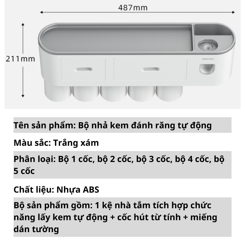 Bộ nhả kem đánh răng tự động đựng bàn chải đa năng chất liệu SBS an toàn tiện dụng