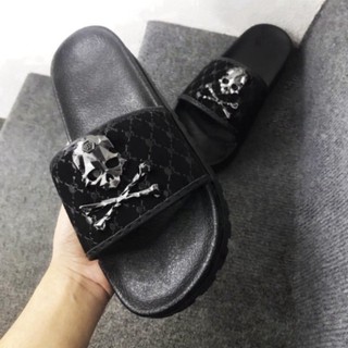 Dép nam quai ngang PLP đính đầu lâu cực chất - Dép nam đế cao 3cm