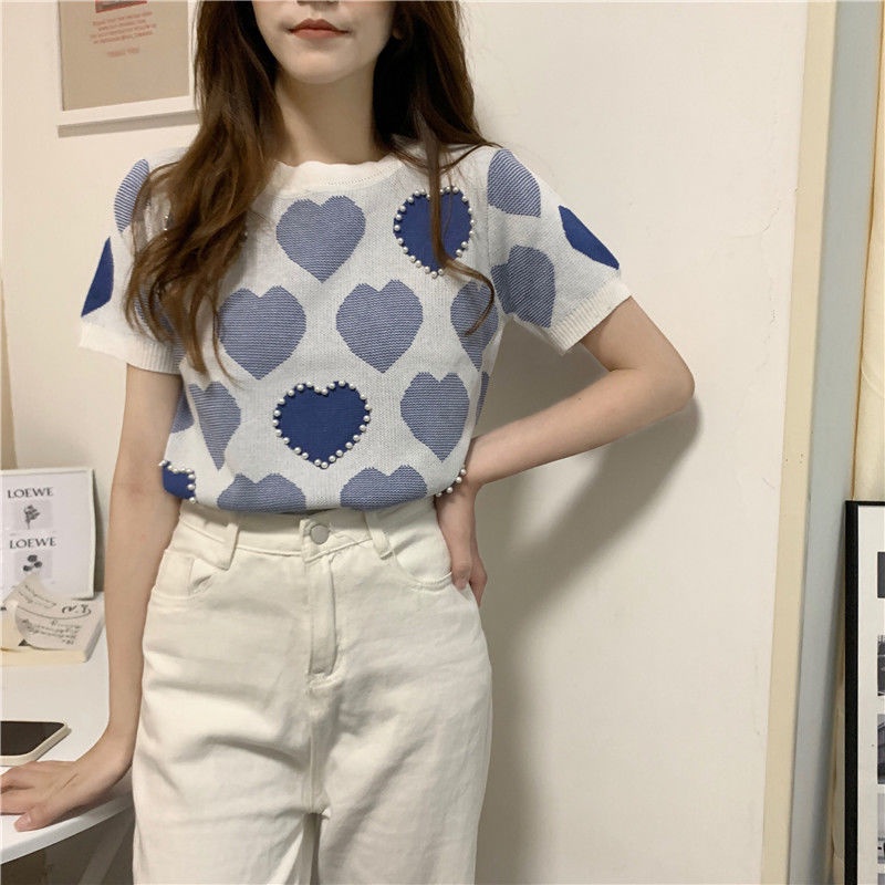 Áo Dệt Kim Tay Ngắn Vải Lụa Lạnh Mỏng Thời Trang Mùa Hè 2022 Thiết Kế Mới Phong Cách Pháp Cho Nữ