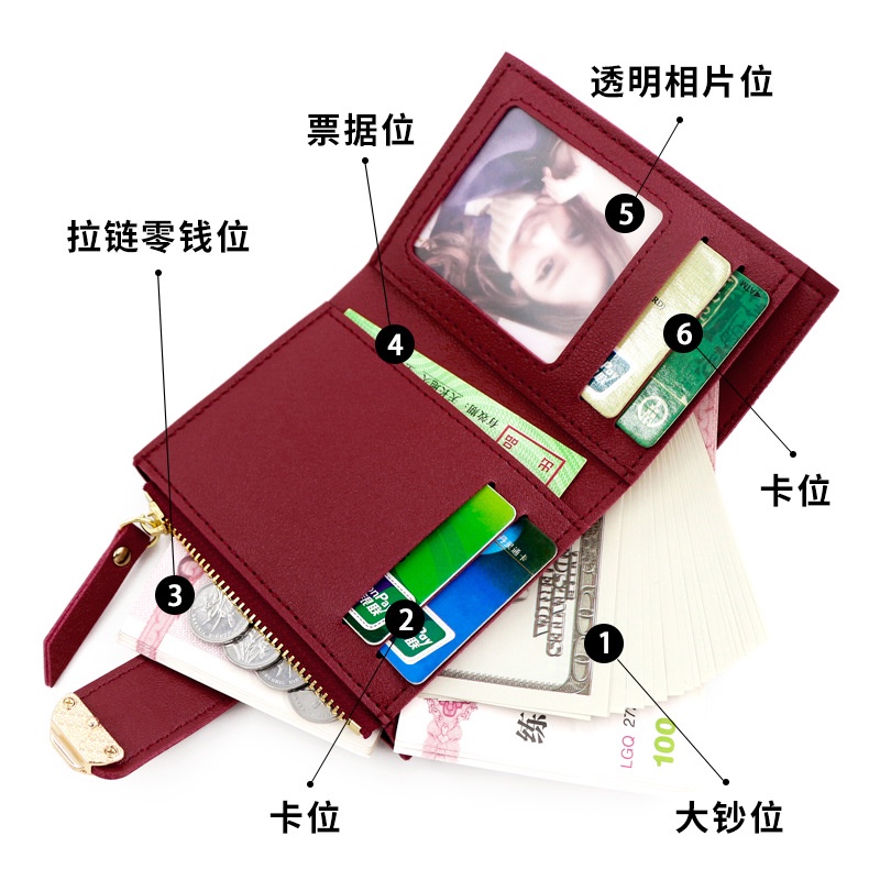 Ví Nữ Ngắn Màu Trơn Có Khóa Kéo Thời Trang Mới Giá Đỡ