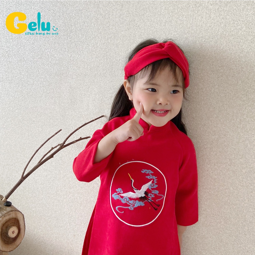 Sét áo dài cách tân cho bé chất liệu Nhung Text Hàn cao cấp cho trẻ em - Gelukids-B025