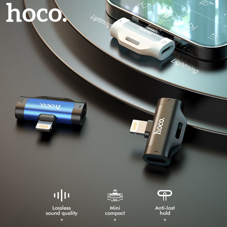 🌈Jack chuyển chia cỏng iPhone chính hãng HOCO LS31 2 cổng Lightning (cổng sạc + tai nghe Lightning)