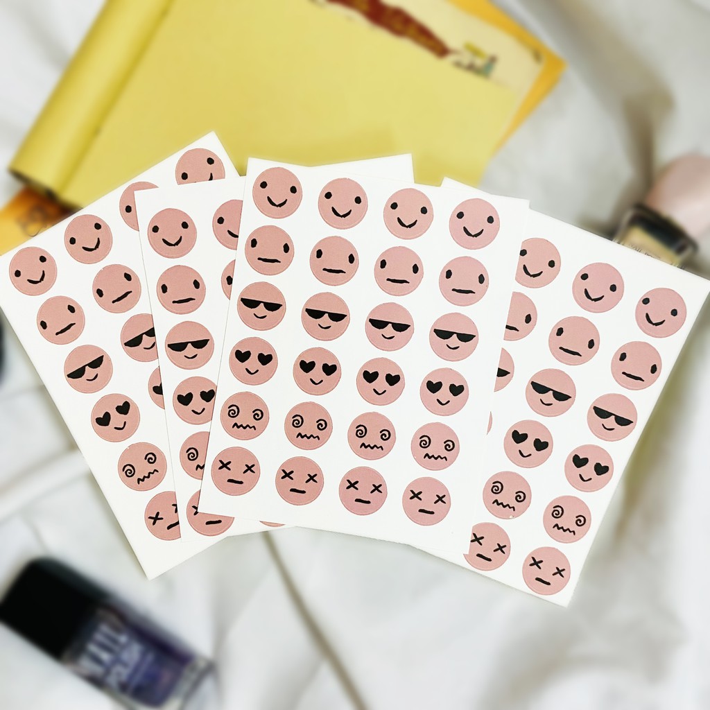 Bộ 96 sticker tròn cảm xúc màu pastel dán trang trí Bullet Journal,laptop, máy tính bỏ túi, vali, điện thoạ