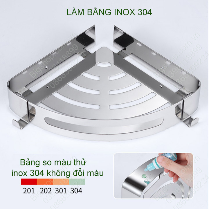 [Bigsellers] Kệ góc để đồ thông minh đa năng bằng inox 304, lắp nhà tắm, bếp loại gắn tường bằng keo hoặc vít | BigBuy360 - bigbuy360.vn