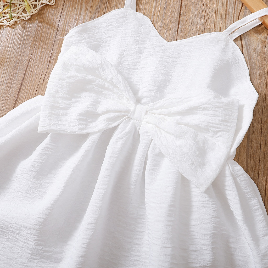 Đầm công chúa hai dây MIKRDOO thắt nơ màu trắng dễ thương thời trang mùa hè cho bé gái