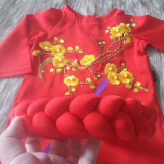 Set áo dài lụa hoa mai bé gái
