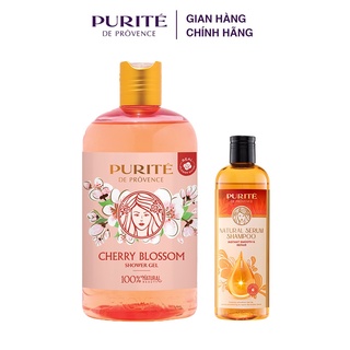 Combo Sữa Tắm Thiên Nhiên Purité Hoa Anh Đào 500ml + Dầu gội Purité serum thiên nhiên giảm ngay hư tổn 330ml