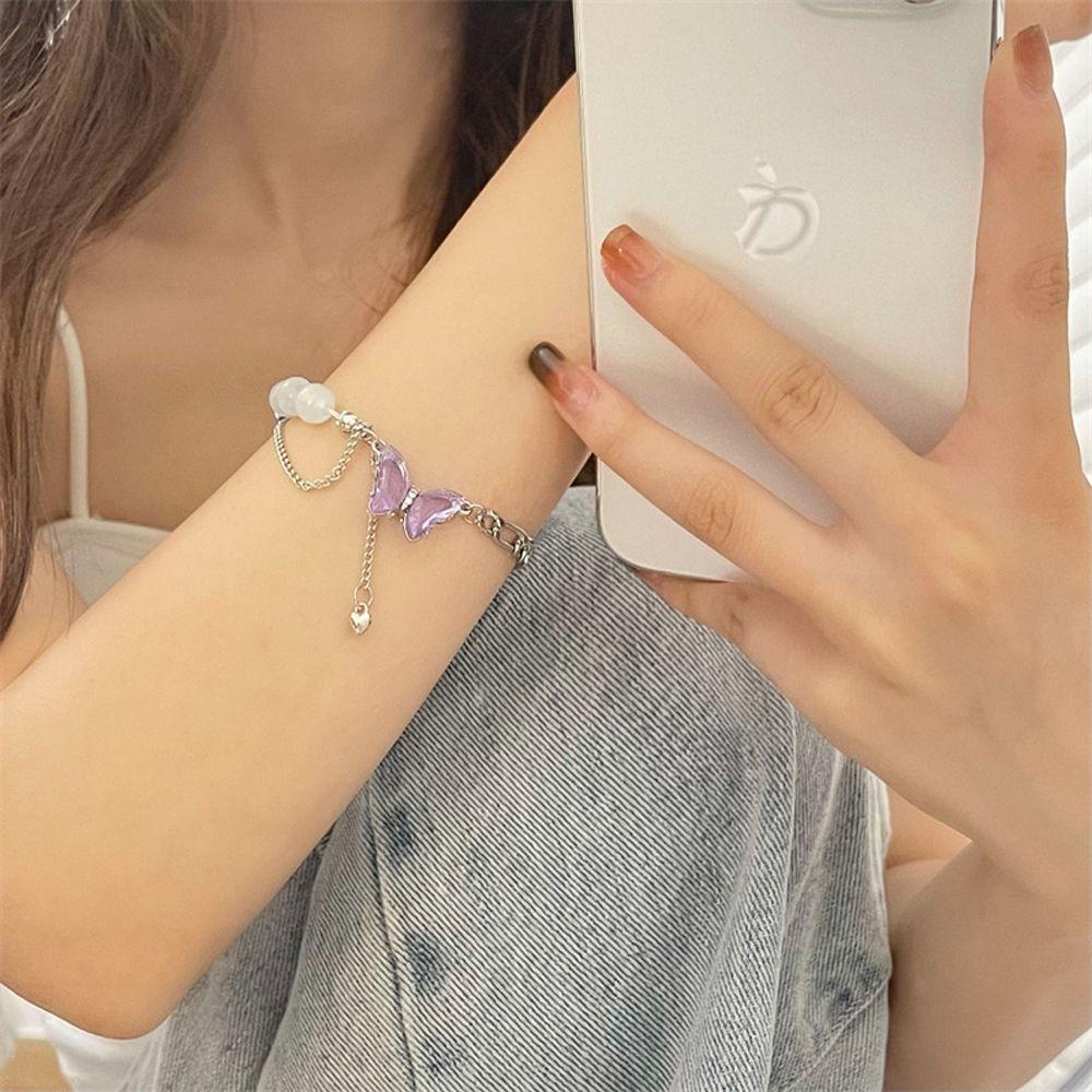 Vòng Tay Chuỗi Hạt Mặt Hình Bướm Thanh Lịch Cho Nữ