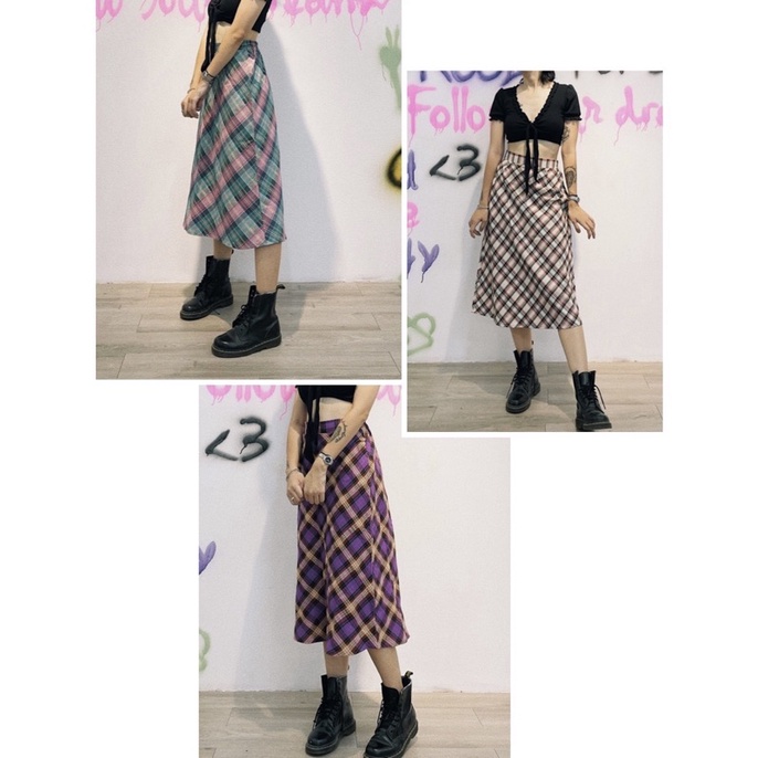 Chân váy dài maxi hoạ tiết kẻ