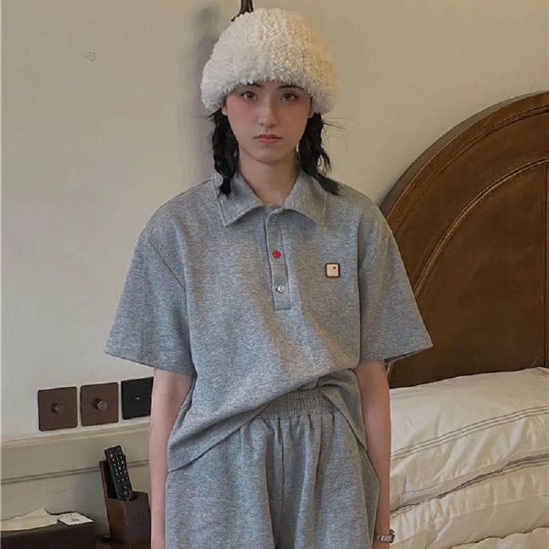 Set Đồ Thể Thao áo polo Tay Ngắn Dáng Rộng Phối Quần Short Thời Trang Cá Tính Cho Nữ