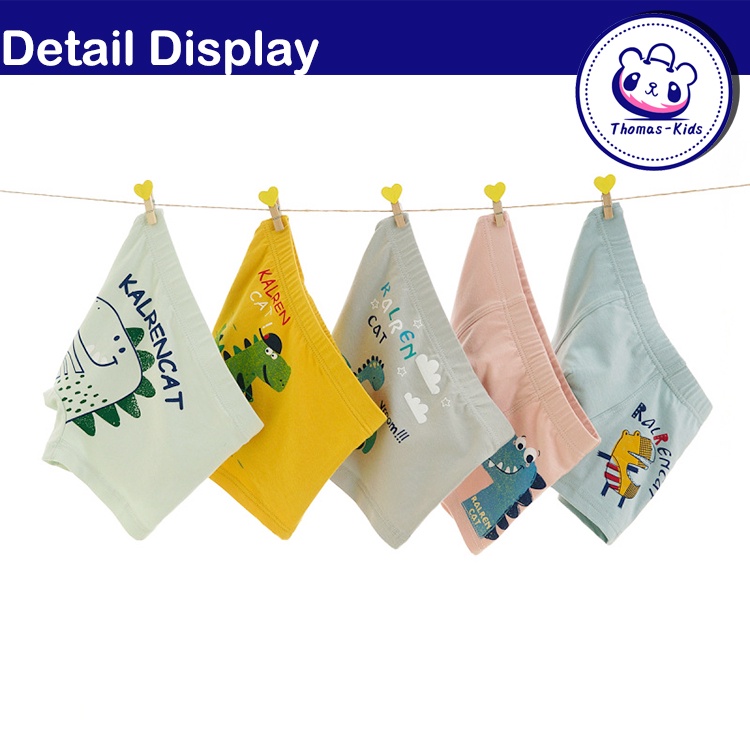 Quần Lót Boxer Cotton In Họa Tiết Khủng Long Vui Nhộn Thời Trang Cho Bé Trai 3-12 Tuổi