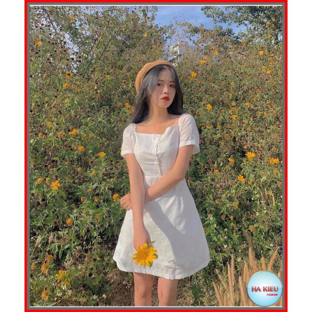 Đầm nữ hoa cúc cổ vuông nhẹ nhàng ( Hình chụp thật) [HÀNG CHẤT LƯỢNG] | BigBuy360 - bigbuy360.vn