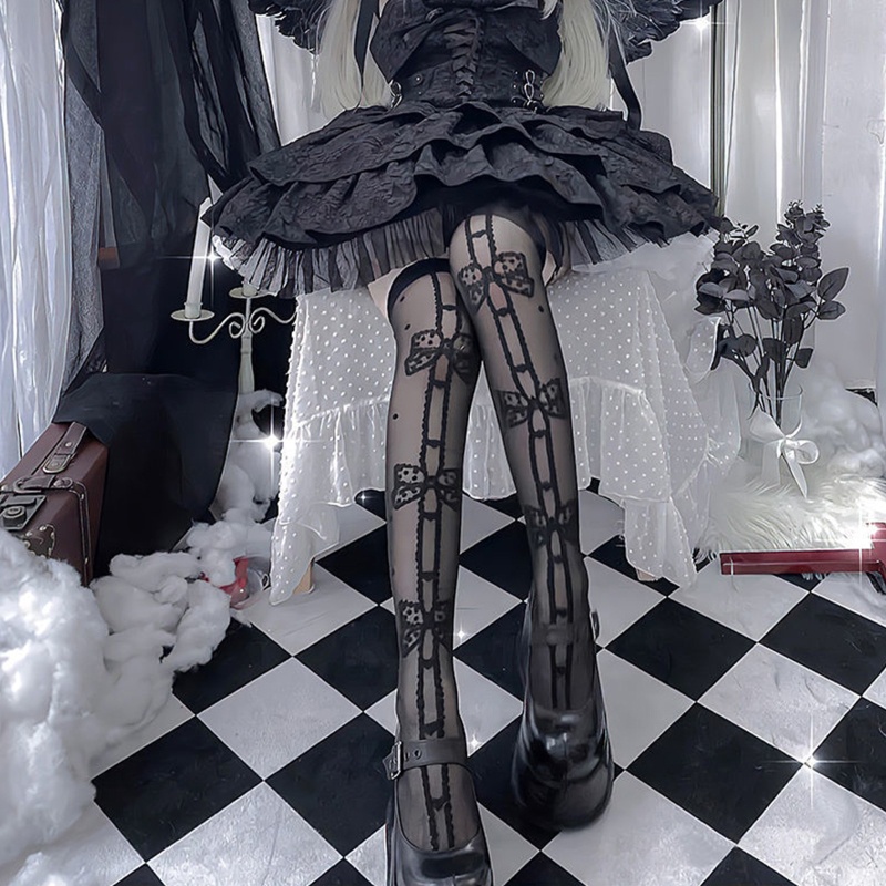 Xixi Vớ Lưới Dài Trên Gối Phối Nơ Phong Cách Lolita Nhật Bản Ngọt Ngào Cho Nữ