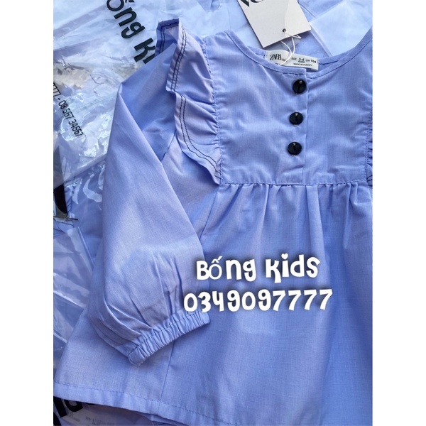 Áo Sơ Mi Bé Gái Nhún Bèo Xanh Trời