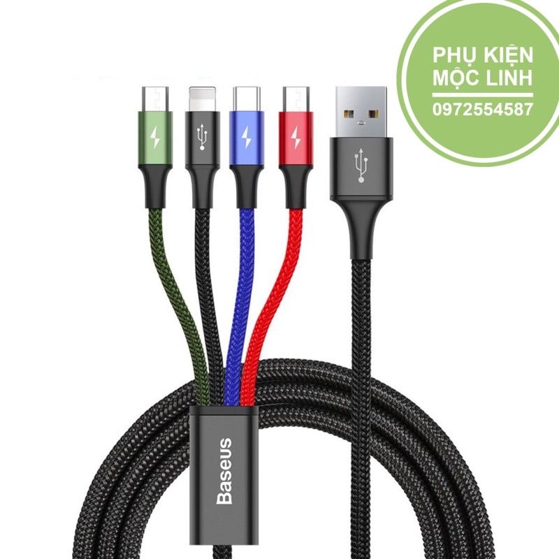 Dây Cáp Sạc 4 Đầu ( 2 Micro - 1 Typec - 1 IPhone ) - Hàng Chính Hãng 4in1 Dành cho IPhone - Sam Sung - Xiaomi - Oppo