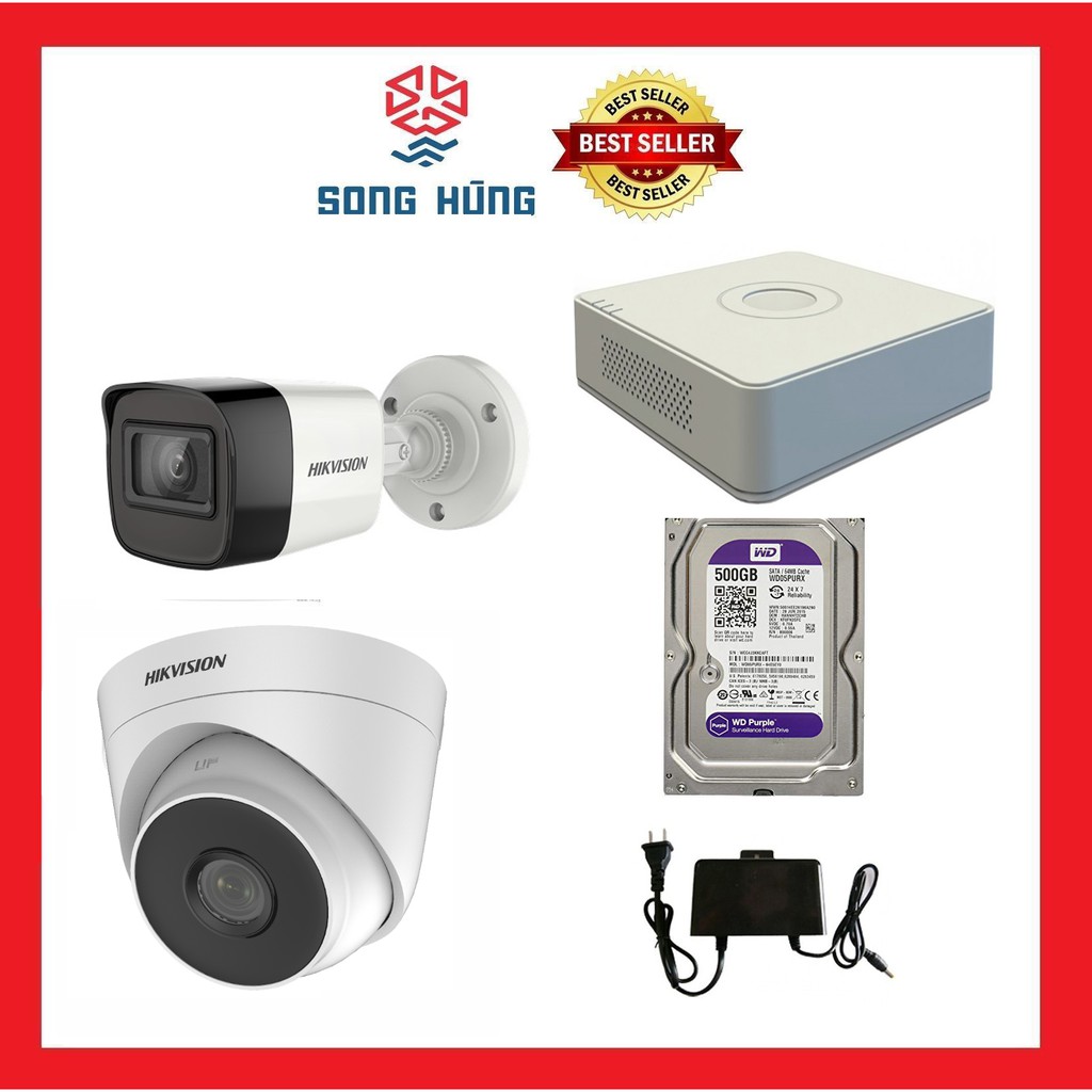 Trọn bộ 1-4 Camera Hikvision DS-2CE76D3T-ITP(cầu)DS-2CE16D3T-ITP(thân) văn phòng HDTV 2MP 1080P kèm phụ kiện và ổ cứng