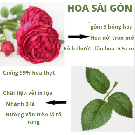 Hoa hồng ngoại trang trí nhân tạo cành 3 bông, mẫu đơn giả phong cách châu âu, hoa giả sài gòn