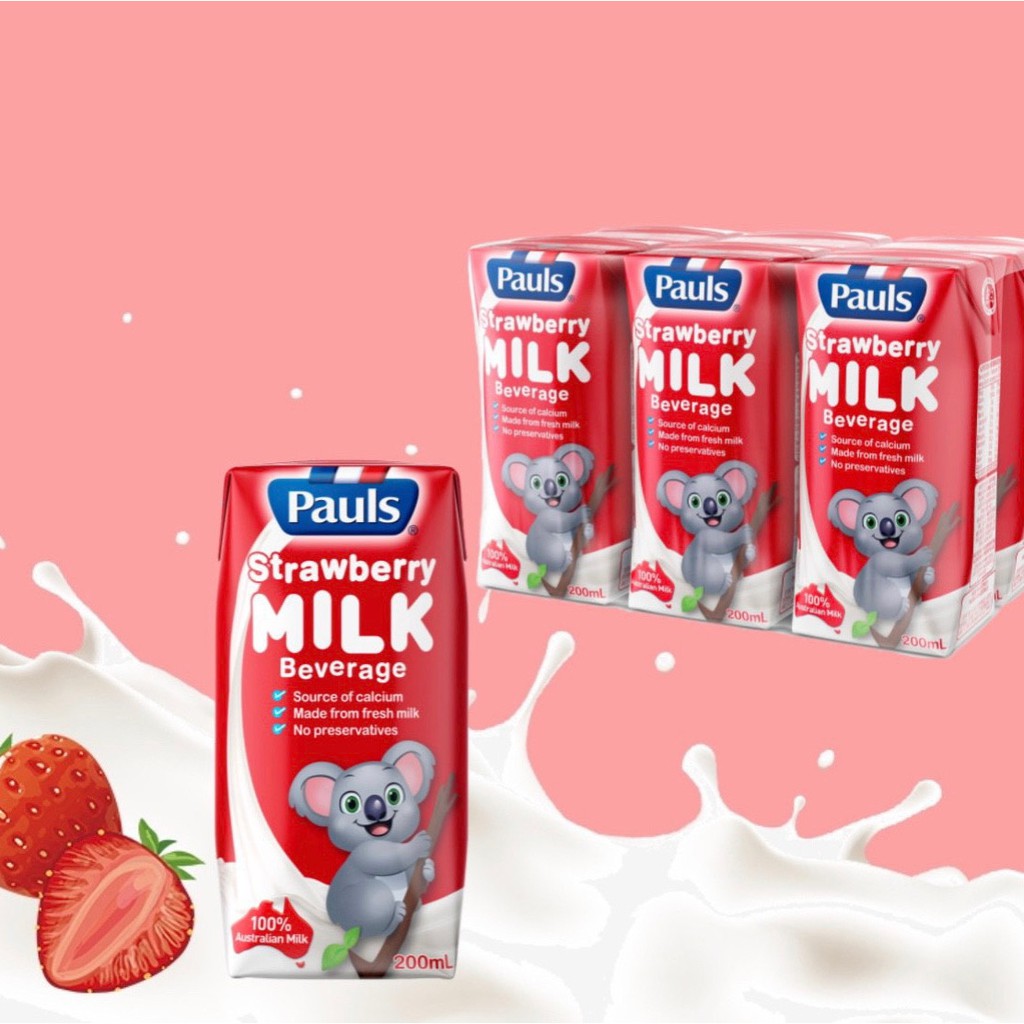 Mix 3 vị dâu, socola, nguyên kem sữa tươi Pauls hộp 200ml thùng 24 hộp