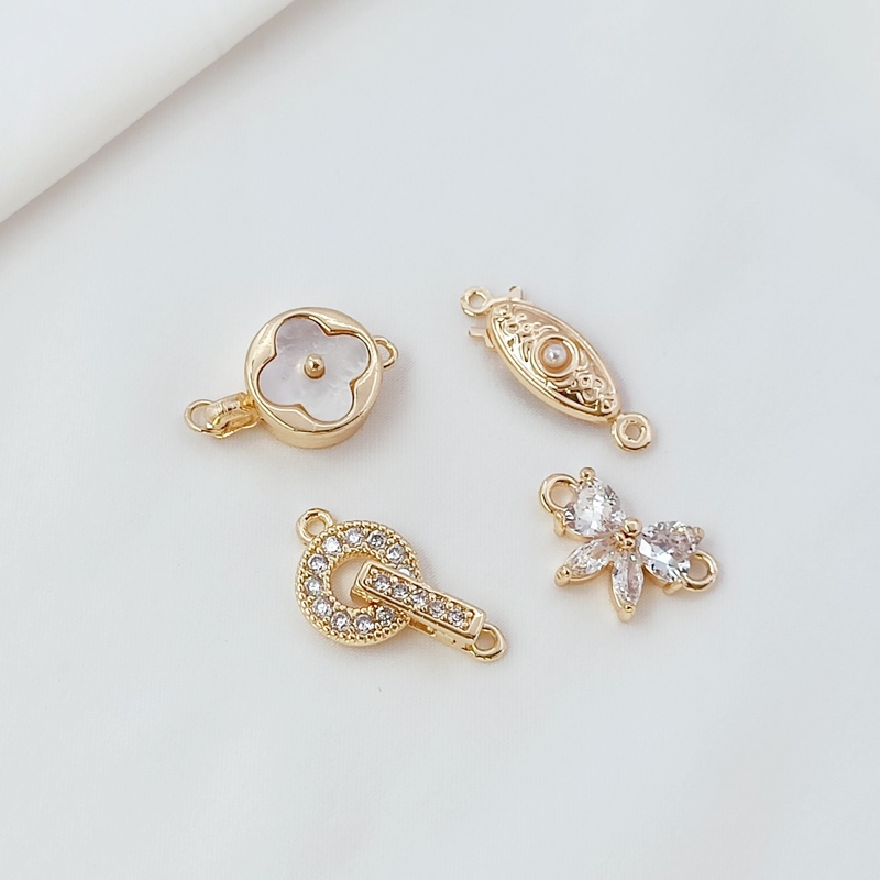 Khóa Cài Bằng Đồng Mạ Vàng 14K Hình Cỏ Bốn Lá Đính Đá Zircon Diy