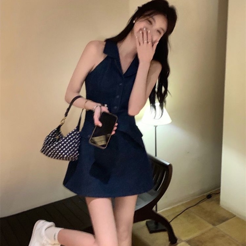 Đầm Denim Không Tay Gợi Cảm Hợp Thời Trang Cho Nữ