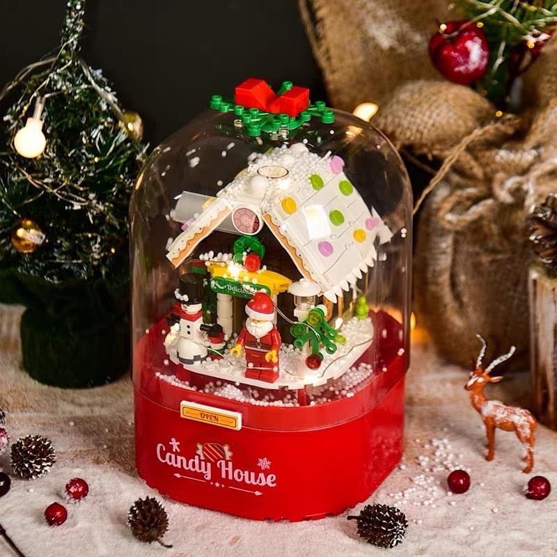 Đồ chơi xếp hình mô hình lắp ráp Hộp Nhạc Giáng Sinh có chế độ Tuyết Bay kèm đèn led Nanoblocks