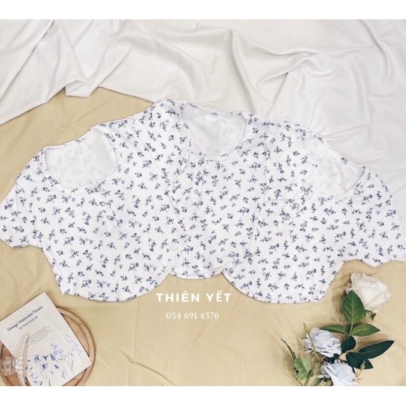 ÁO KIỂU CROPTOP HOA NHÍ NÚT BẤM hình thật
