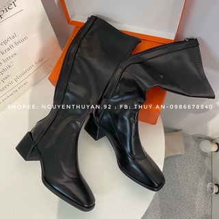 Bốt đùi da gót vuông 5cm⚡️ANDU STORE⚡️[Ảnh thật phía cuối]