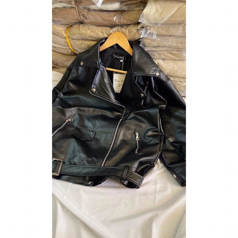 Áo da đai gấu có túi, cổ bẻ, có đai L2