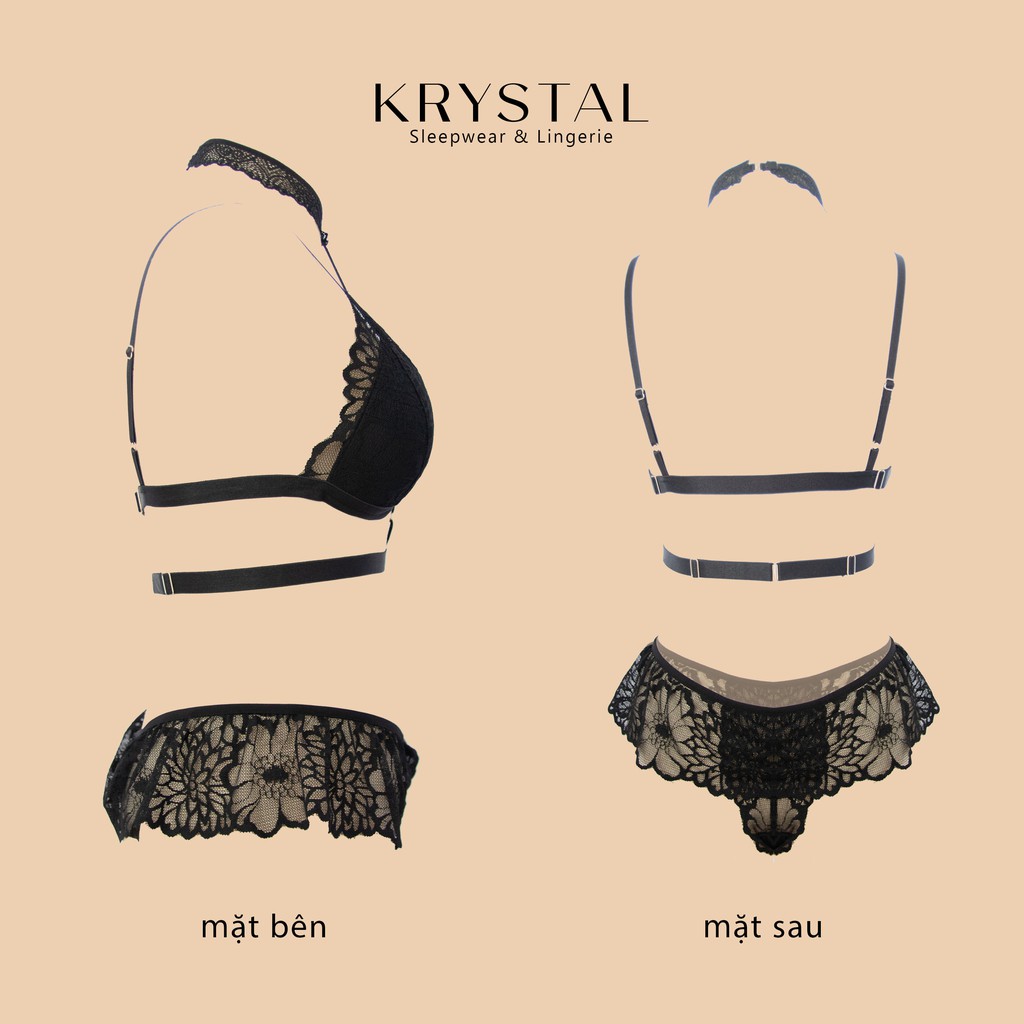 Bộ đồ lót ren không gọng mút vừa nâng ngực màu đen sexy gợi cảm KRYSTAL Choker KB04