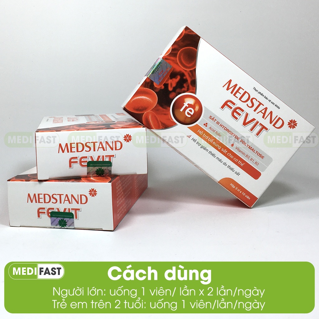 Bổ sung Sắt và Acid Folic cho người thiếu máu, bà bầu, sau sinh - Medstand Fevit Hộp 30 viên bổ máu