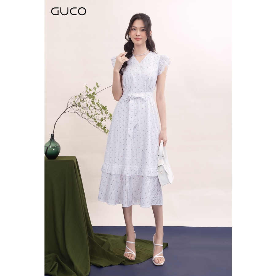 Đầm hoa Vintage thắt nơ dáng xòe 3710 Guco