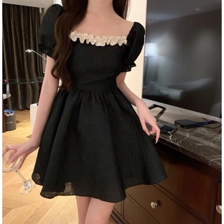 [ORDER] Đầm bigsize dáng ngắn chữ A thiết kế đính hoa cổ vuông tay phồng (có bigsize 50-100kg)