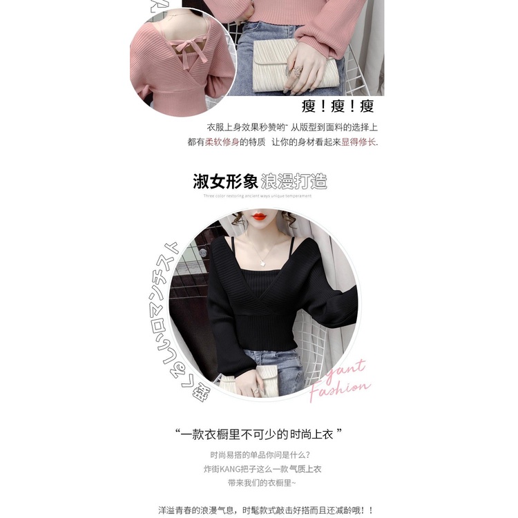 Autumn suit 2022 new style slim style, foreign style, short collar, short sling, fake two sweaters and knitted blouses