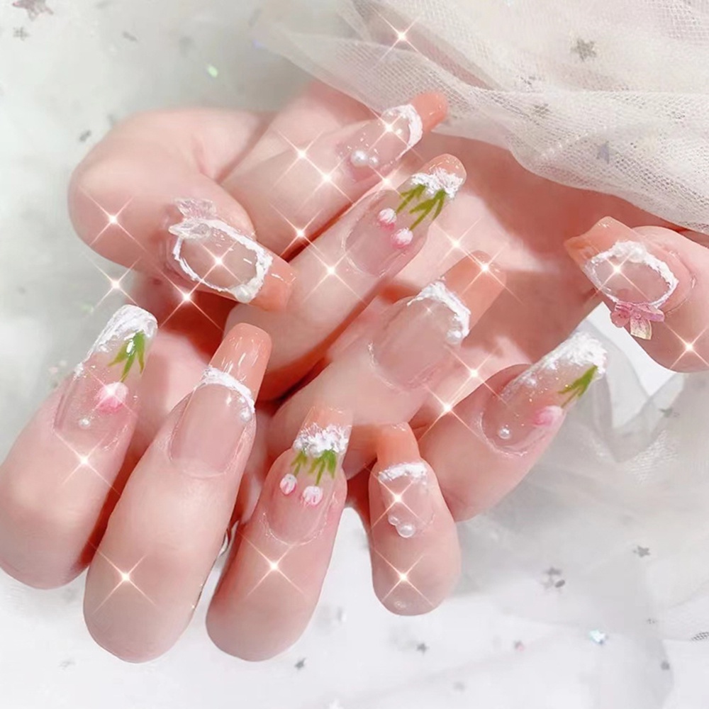 Set 24 móng tay giả đính đá lấp lánh thời trang dành cho
