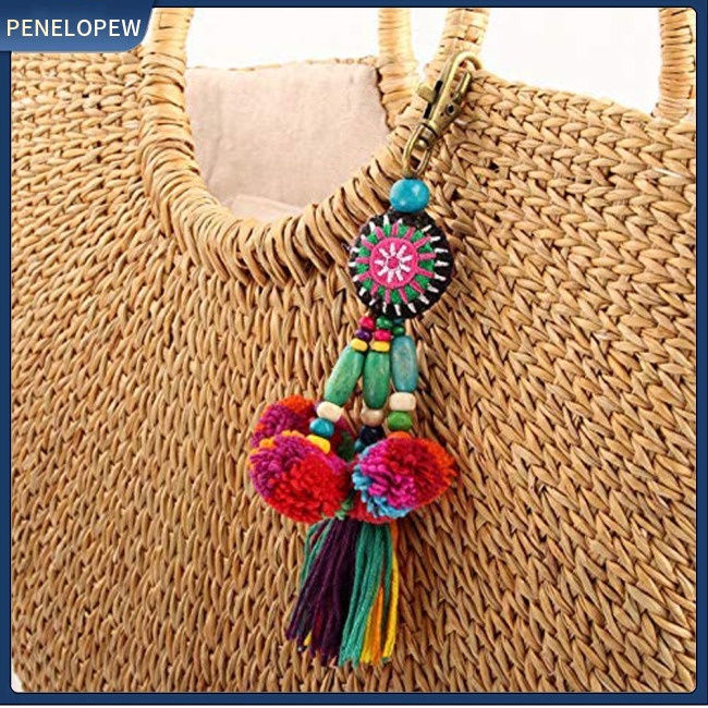 Móc Khóa Chuỗi Hạt Phối Tua Rua Phong Cách Boho Độc Đáo