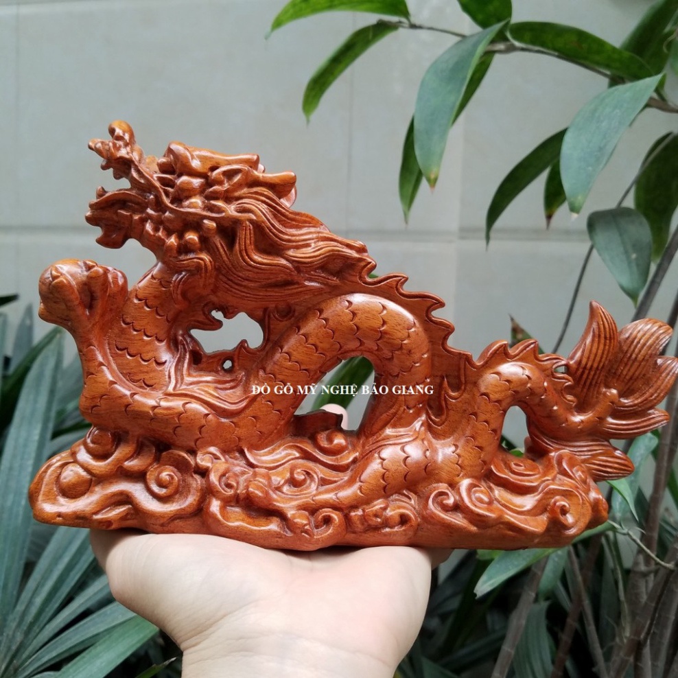 Tượng con rồng gỗ hương dài 25 cm
