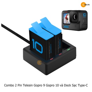 Combo 2 Pin Telesin Gopro 10/9 Và Dock Sạc 3 Pin Type C