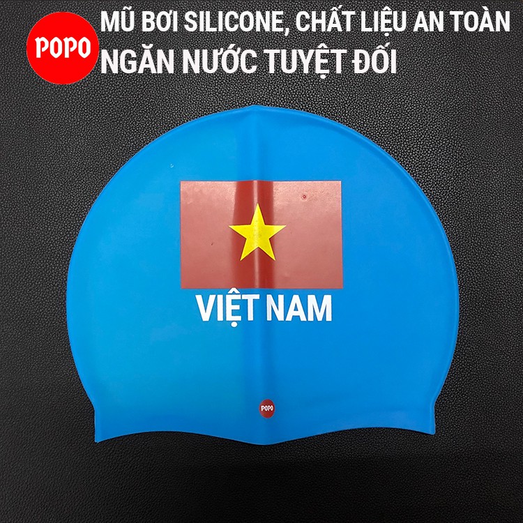 Mũ bơi người lớn silicone CA40 chính hãng POPO in Cờ Việt Nam nón bơi người lớn (nam, nữ) ngăn nước dùng thi đấu tập bơi