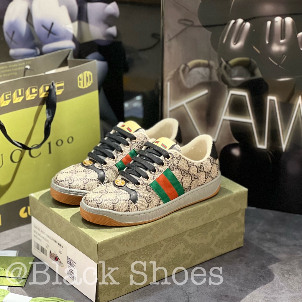 Giày Thể Thao Gucci Sneakers For Men GG Supreme Sneaker Màu Xám Sọc Xanh Logo GC Nam Nữ Cao Cấp Hottend2022