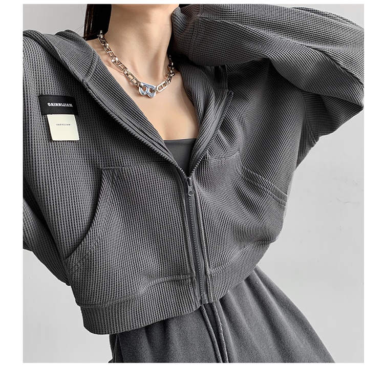 Áo khoác croptop len cardigan tay dài nữ form ngắn có nón dây kéo túi ulzzang ( 6 màu )